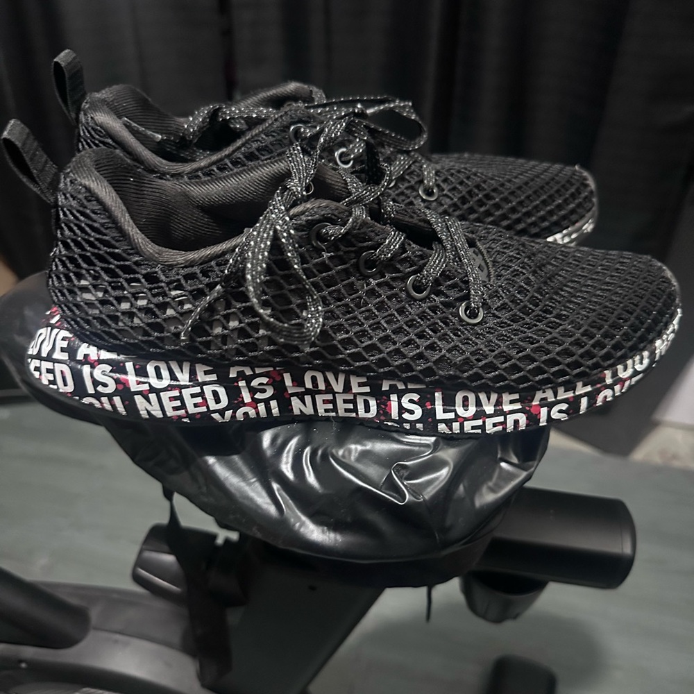 Black Mesh Sneakers with Love Print Sole